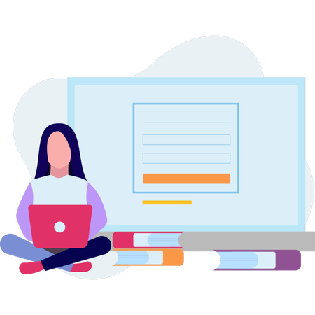 Girl working on laptop  Illustration
