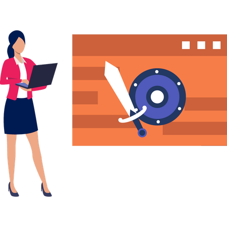 Girl Working On Laptop  Illustration