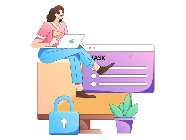 Girl working on laptop  Illustration