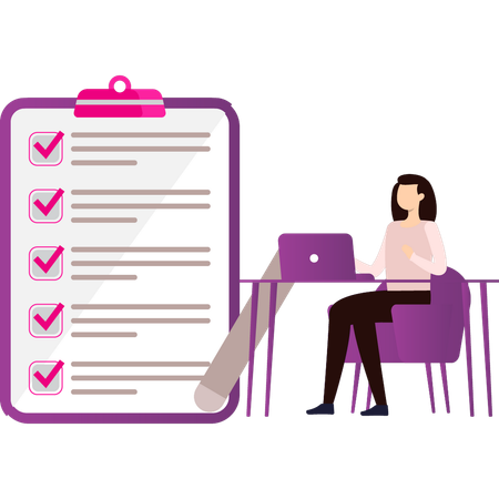Girl working on laptop to-do list  Illustration