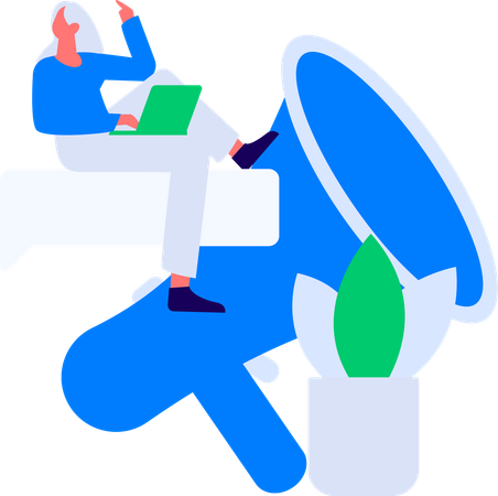 Girl working on laptop while doing business Communication  Illustration