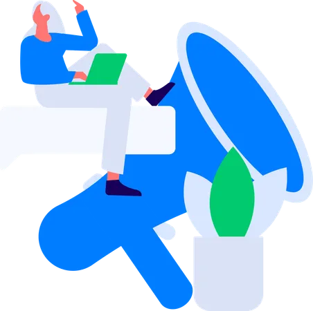 Girl working on laptop while doing business Communication  Illustration