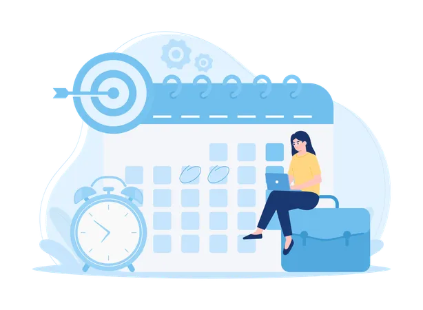 Planning Schedule Or Time Management With Calendar Business Activities Trending Concept Flat Illustration Illustration