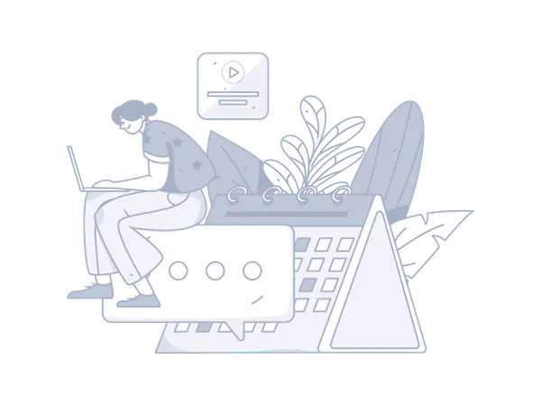 Girl working on laptop while making task schedule  Illustration
