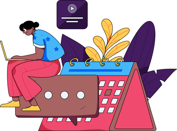 Girl working on laptop while making task schedule  Illustration