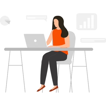 Girl working on laptop while sitting on desk  Illustration