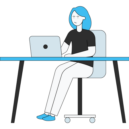 Girl working on laptop while sitting on desk Illustration