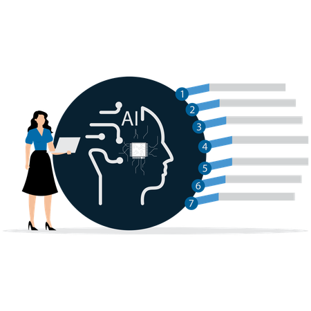 Girl working on Machine Learning Process  Illustration