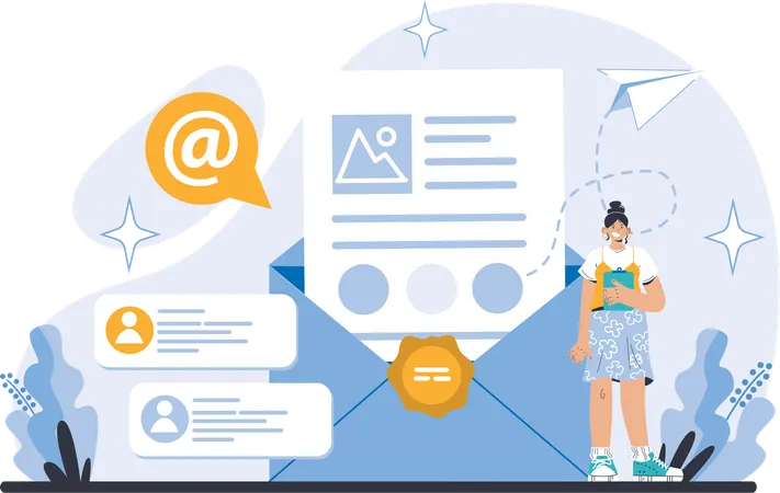 Girl working on mail marketing  Illustration