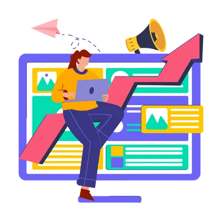 Girl working on Marketing analysis  Illustration