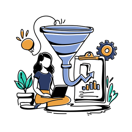 Girl working on marketing data  Illustration