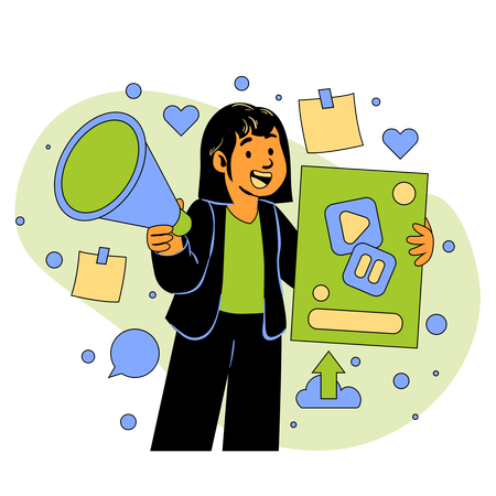 Girl working on marketing strategy planning  Illustration