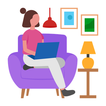 Girl working on Morning Home Office Setup  Illustration