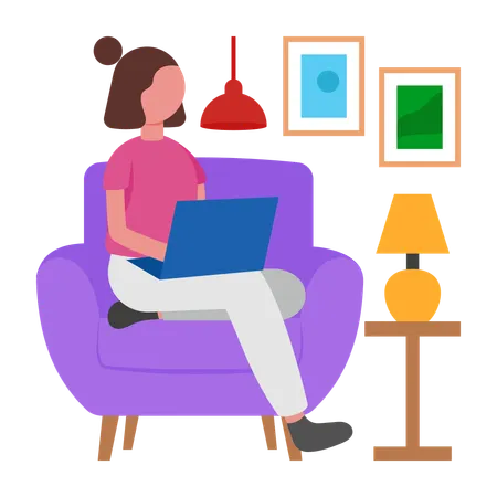Girl working on Morning Home Office Setup  Illustration