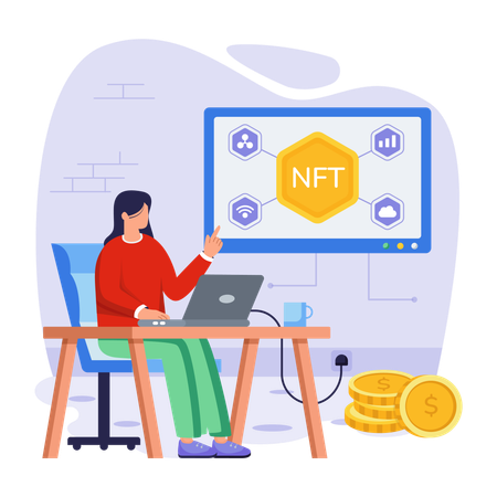 Girl working on NFT Network  Illustration