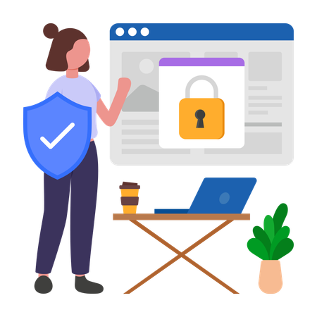 Girl working on Online Privacy  Illustration