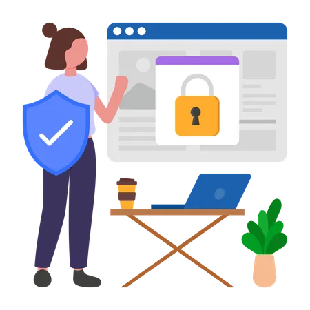 Girl working on Online Privacy  Illustration