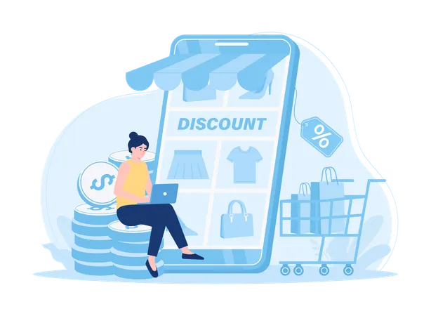 Online Store Promotion Discount Big Sale Trending Concept Flat Illustration Illustration