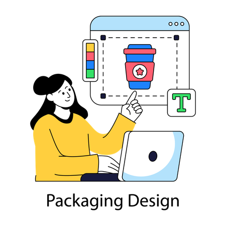 Girl working on packaging design  Illustration