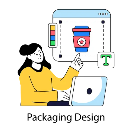 Girl working on packaging design  Illustration