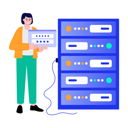 Girl working on password management  Illustration