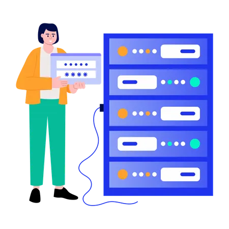 Girl working on password management  Illustration