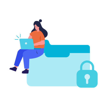 Girl working on Personal data security  Illustration