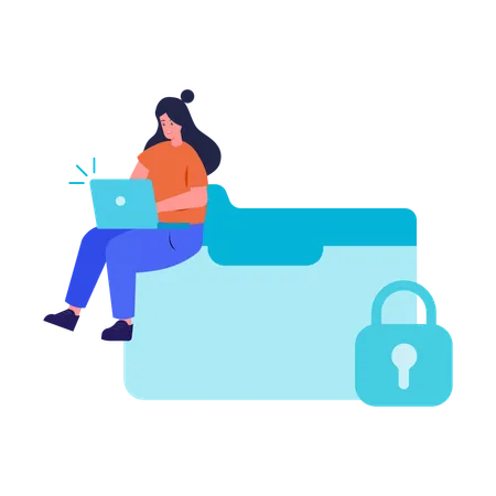 Girl working on Personal data security  Illustration