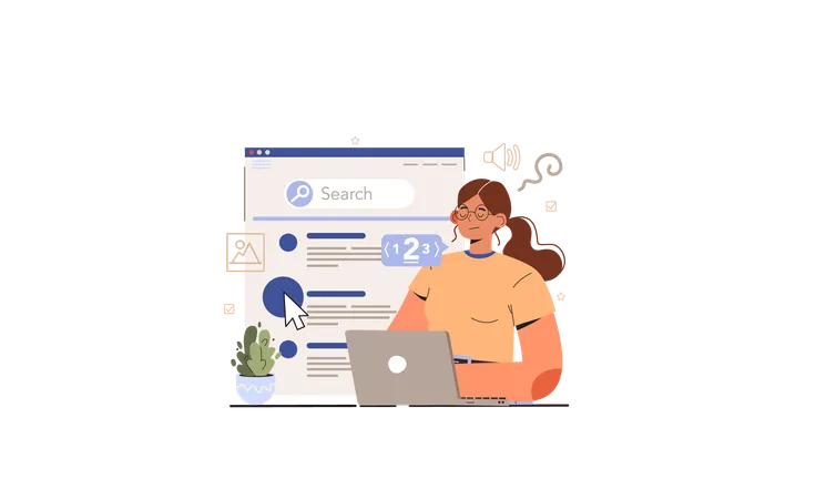 Girl working on Poor SEO optimization  Illustration