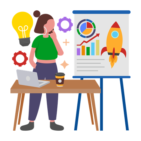 Girl working on Project Launch  Illustration