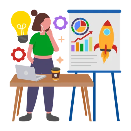Girl working on Project Launch  Illustration