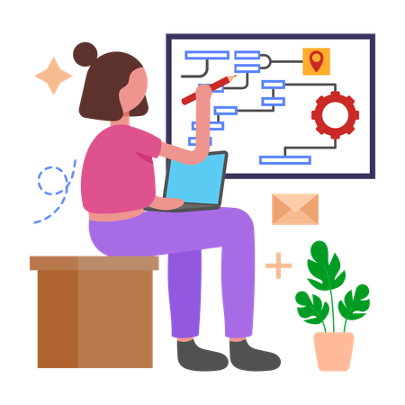 Girl working on Project Plan Creation  Illustration