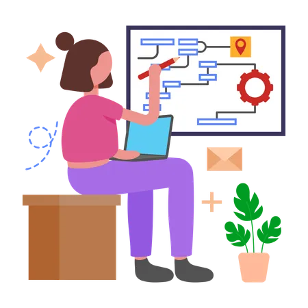 Girl working on Project Plan Creation  Illustration
