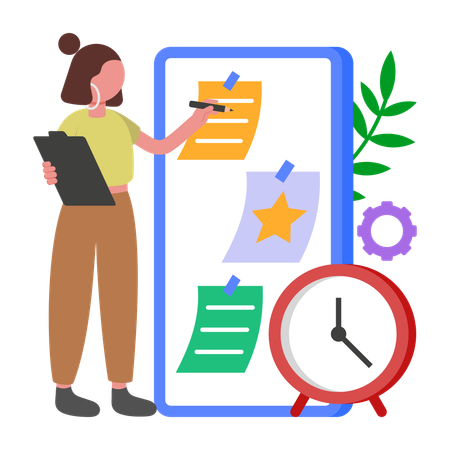 Girl working on Project Plan Organisation  Illustration