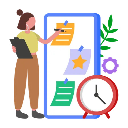 Girl working on Project Plan Organisation  Illustration