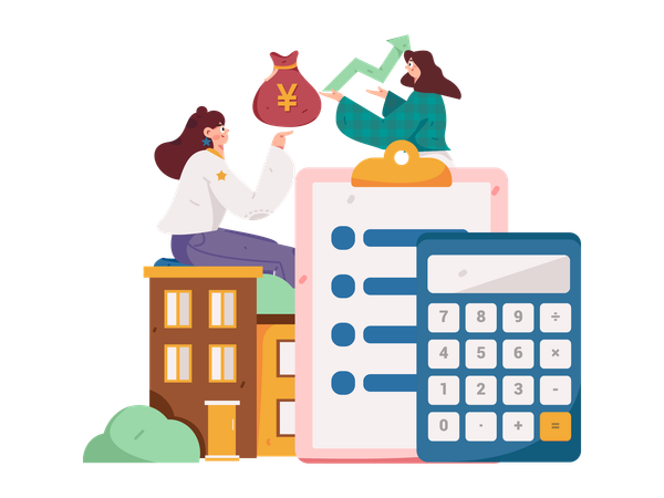 Girl working on property budget  Illustration