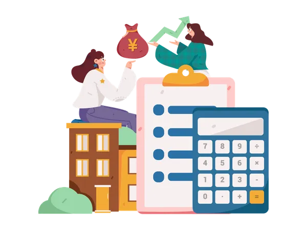 Girl working on property budget  Illustration