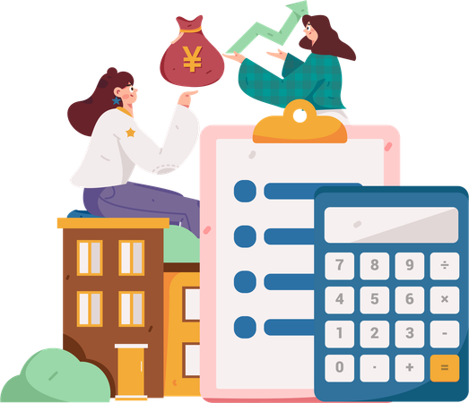 Girl working on property budget  Illustration