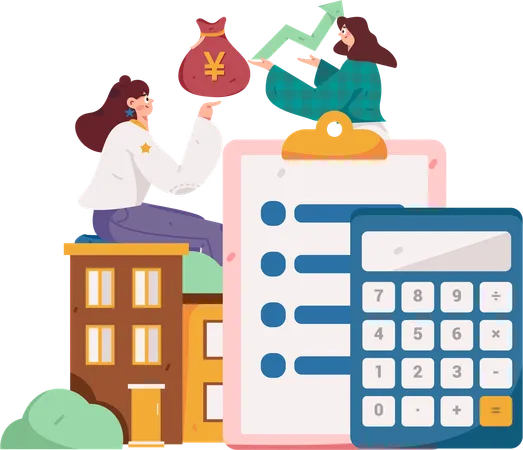 Girl working on property budget  Illustration