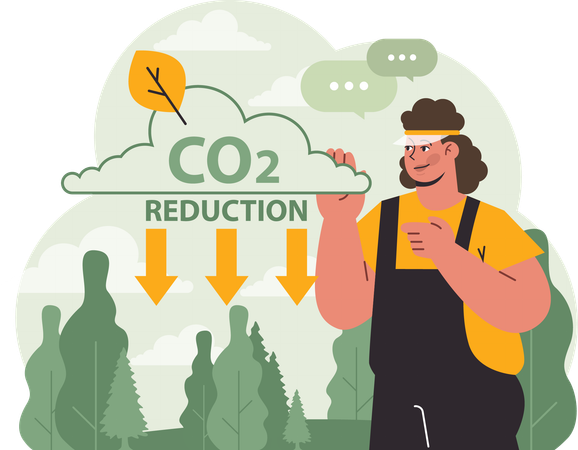 Girl working on reducing carbon dioxide  Illustration