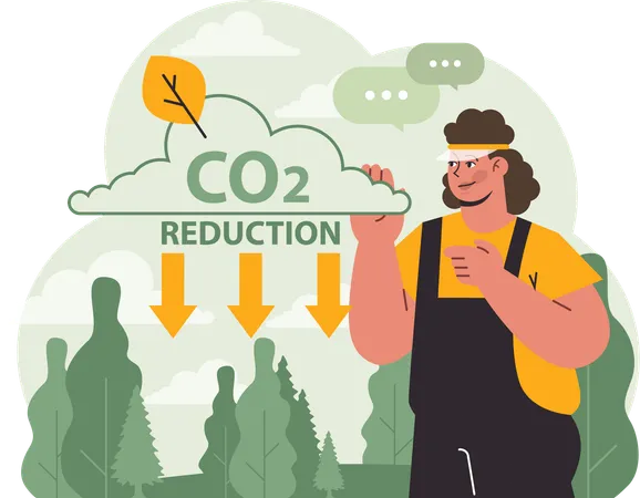 Girl working on reducing carbon dioxide  Illustration