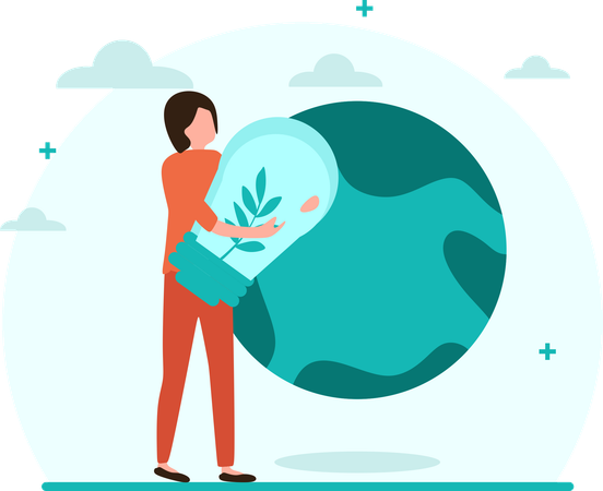 Girl working on Renewable Resources  Illustration