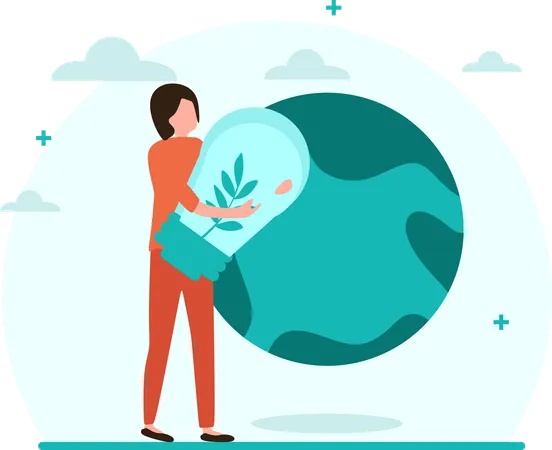 Girl working on Renewable Resources  Illustration