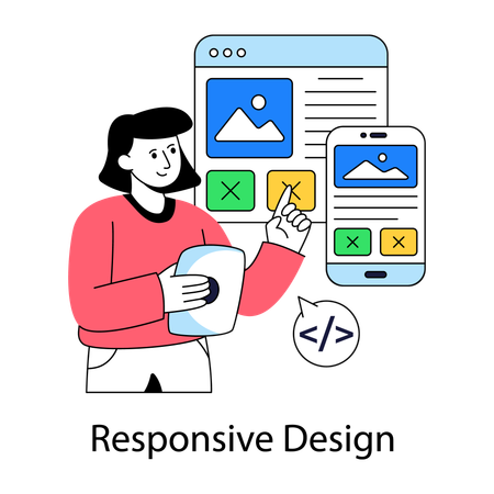 Girl working on responsive design  Illustration