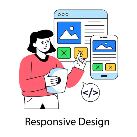 Girl working on responsive design  Illustration