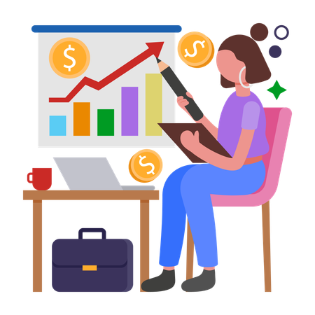 Girl working on Salary Survey  Illustration