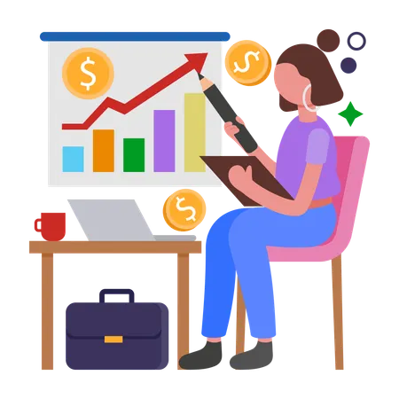 Girl working on Salary Survey  Illustration