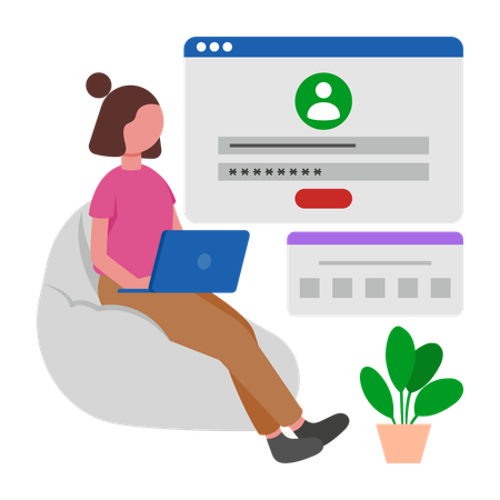 Girl working on Secure Login  Illustration