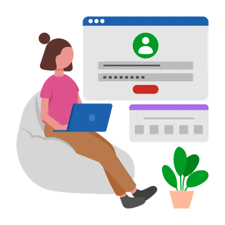 Girl working on Secure Login  Illustration