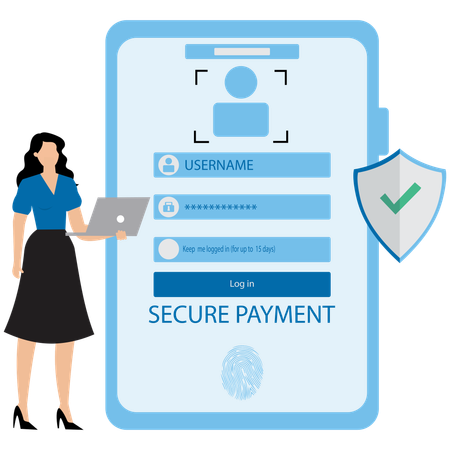 Girl working on Secure Payment and Transactions  Illustration
